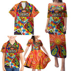 Autism Awareness Australia Gold Coast Suns Family Matching Puletasi and Hawaiian Shirt Aboriginal Indigenous Art
