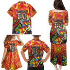 Autism Awareness Australia Gold Coast Suns Family Matching Puletasi and Hawaiian Shirt Aboriginal Indigenous Art