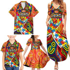 Autism Awareness Australia Gold Coast Suns Family Matching Summer Maxi Dress and Hawaiian Shirt Aboriginal Indigenous Art