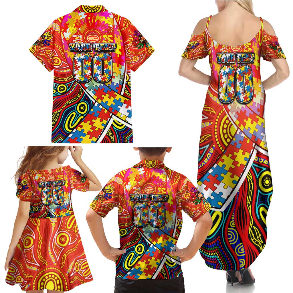 Autism Awareness Australia Gold Coast Suns Family Matching Summer Maxi Dress and Hawaiian Shirt Aboriginal Indigenous Art