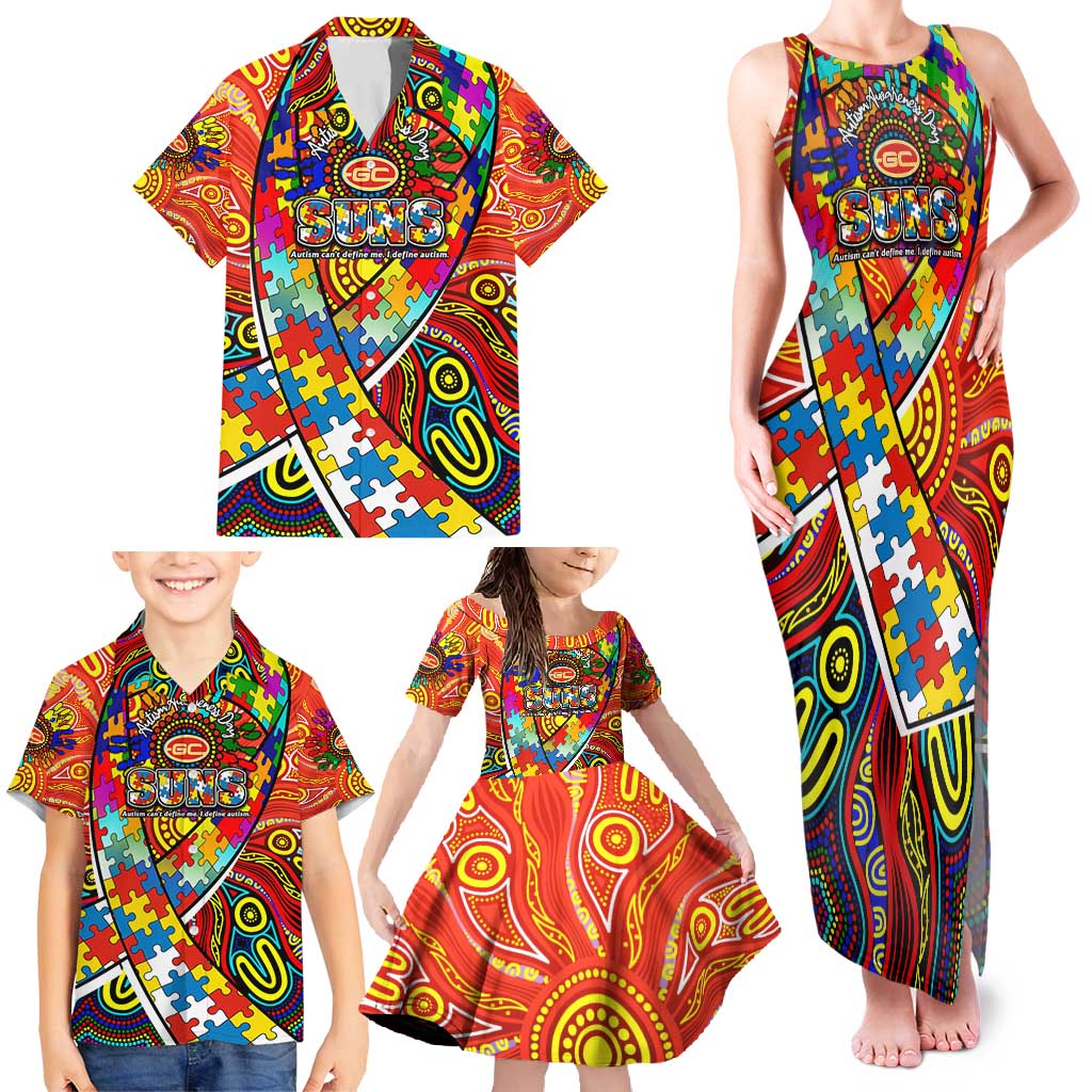 Autism Awareness Australia Gold Coast Suns Family Matching Tank Maxi Dress and Hawaiian Shirt Aboriginal Indigenous Art