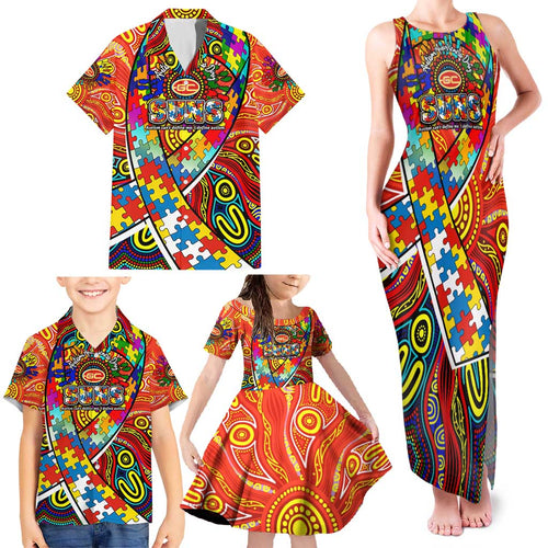 Autism Awareness Australia Gold Coast Suns Family Matching Tank Maxi Dress and Hawaiian Shirt Aboriginal Indigenous Art