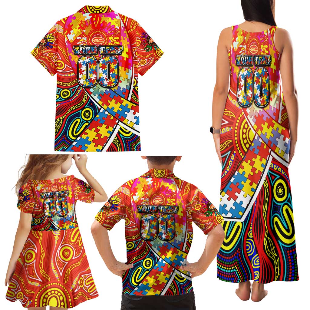 Autism Awareness Australia Gold Coast Suns Family Matching Tank Maxi Dress and Hawaiian Shirt Aboriginal Indigenous Art
