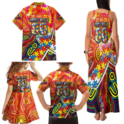 Autism Awareness Australia Gold Coast Suns Family Matching Tank Maxi Dress and Hawaiian Shirt Aboriginal Indigenous Art