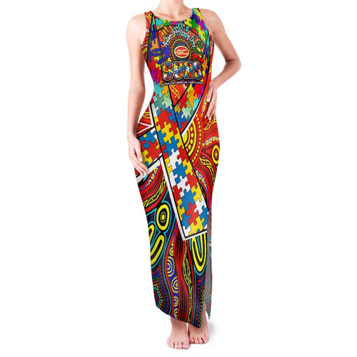 Autism Awareness Australia Gold Coast Suns Family Matching Tank Maxi Dress and Hawaiian Shirt Aboriginal Indigenous Art