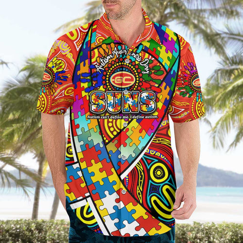 Autism Awareness Australia Gold Coast Suns Hawaiian Shirt Aboriginal Indigenous Art