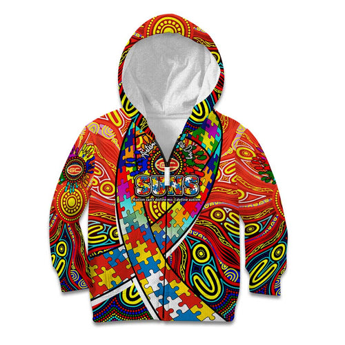 Autism Awareness Australia Gold Coast Suns Kid Hoodie Aboriginal Indigenous Art
