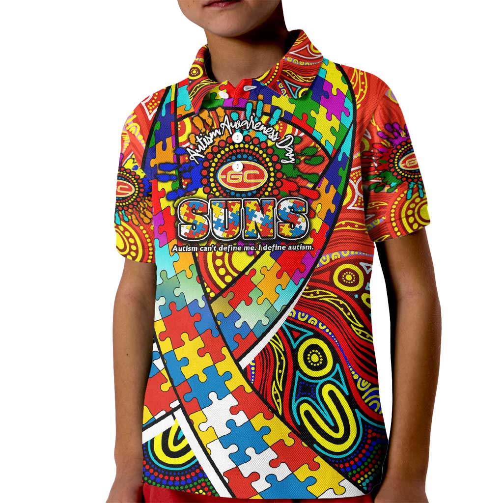 Autism Awareness Australia Gold Coast Suns Kid Polo Shirt Aboriginal Indigenous Art