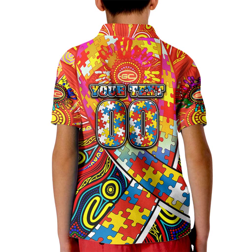 Autism Awareness Australia Gold Coast Suns Kid Polo Shirt Aboriginal Indigenous Art