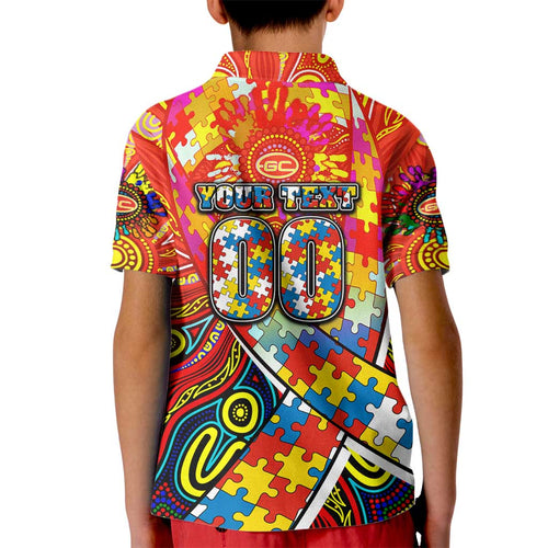 Autism Awareness Australia Gold Coast Suns Kid Polo Shirt Aboriginal Indigenous Art