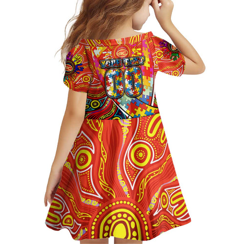 Autism Awareness Australia Gold Coast Suns Kid Short Sleeve Dress Aboriginal Indigenous Art