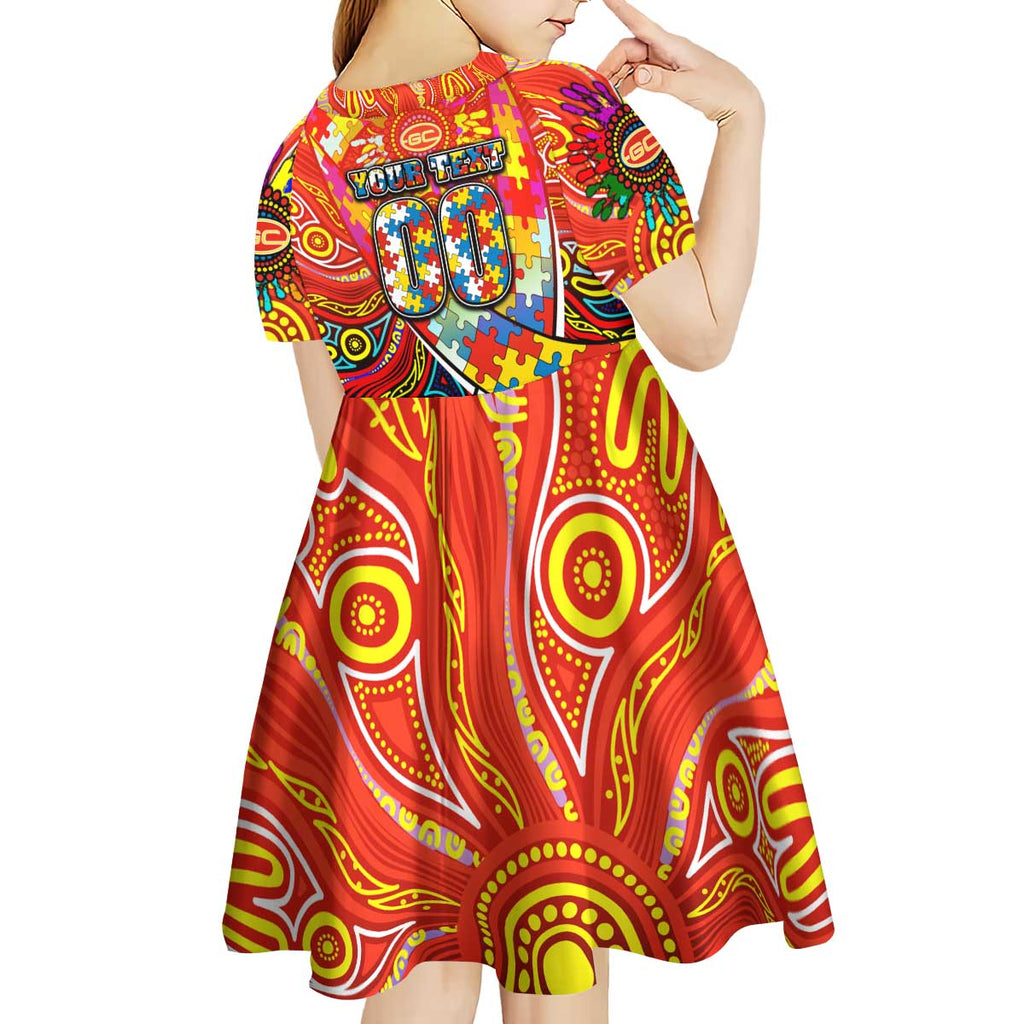 Autism Awareness Australia Gold Coast Suns Kid Short Sleeve Dress Aboriginal Indigenous Art
