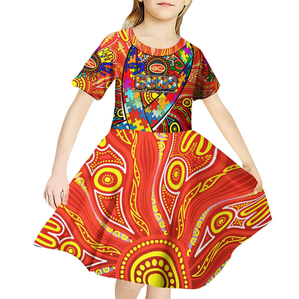 Autism Awareness Australia Gold Coast Suns Kid Short Sleeve Dress Aboriginal Indigenous Art