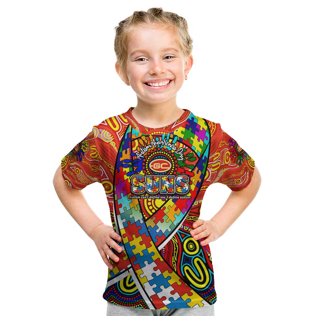 Autism Awareness Australia Gold Coast Suns Kid T Shirt Aboriginal Indigenous Art