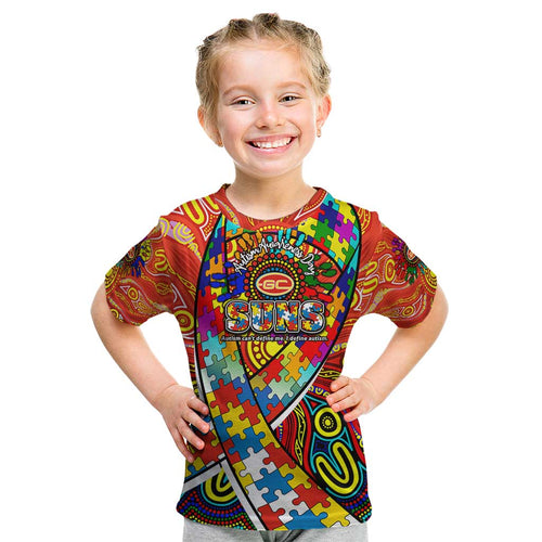 Autism Awareness Australia Gold Coast Suns Kid T Shirt Aboriginal Indigenous Art