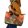 Autism Awareness Australia Gold Coast Suns Leather Tote Bag Aboriginal Indigenous Art