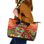 Autism Awareness Australia Gold Coast Suns Leather Tote Bag Aboriginal Indigenous Art