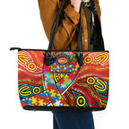 Autism Awareness Australia Gold Coast Suns Leather Tote Bag Aboriginal Indigenous Art