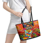 Autism Awareness Australia Gold Coast Suns Leather Tote Bag Aboriginal Indigenous Art