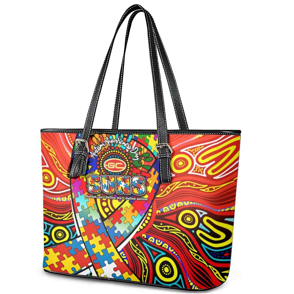 Autism Awareness Australia Gold Coast Suns Leather Tote Bag Aboriginal Indigenous Art
