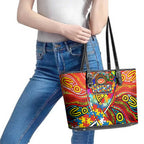 Autism Awareness Australia Gold Coast Suns Leather Tote Bag Aboriginal Indigenous Art