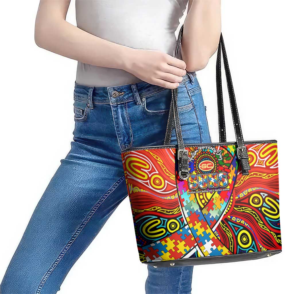 Autism Awareness Australia Gold Coast Suns Leather Tote Bag Aboriginal Indigenous Art