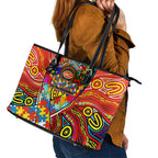 Autism Awareness Australia Gold Coast Suns Leather Tote Bag Aboriginal Indigenous Art
