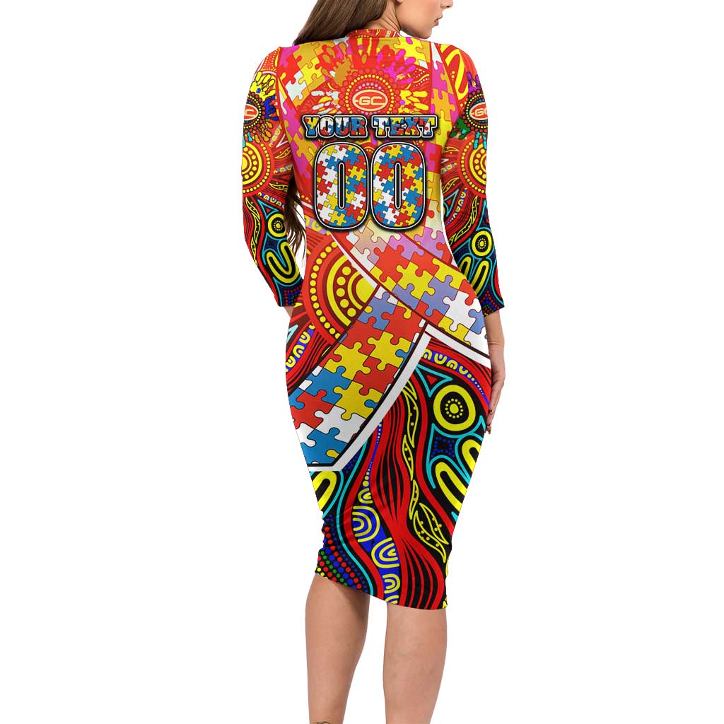 Autism Awareness Australia Gold Coast Suns Long Sleeve Bodycon Dress Aboriginal Indigenous Art