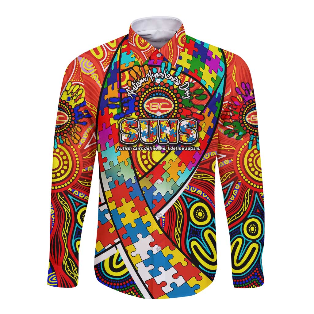Autism Awareness Australia Gold Coast Suns Long Sleeve Button Shirt Aboriginal Indigenous Art