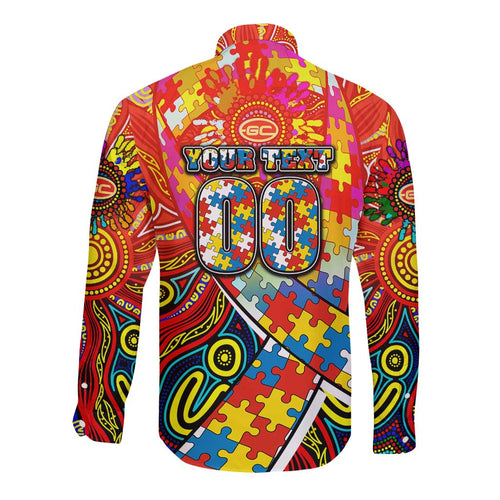 Autism Awareness Australia Gold Coast Suns Long Sleeve Button Shirt Aboriginal Indigenous Art
