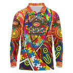 Autism Awareness Australia Gold Coast Suns Long Sleeve Polo Shirt Aboriginal Indigenous Art
