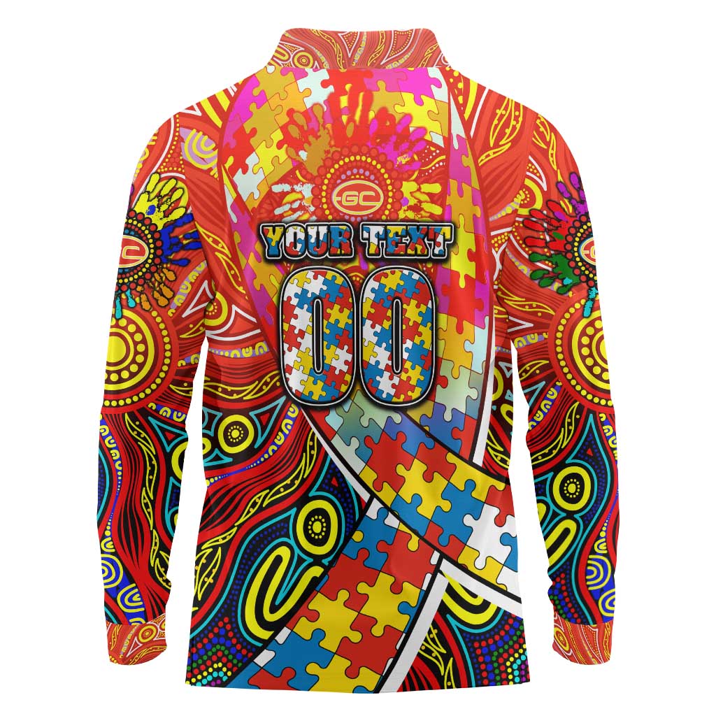 Autism Awareness Australia Gold Coast Suns Long Sleeve Polo Shirt Aboriginal Indigenous Art