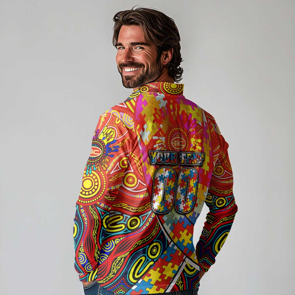 Autism Awareness Australia Gold Coast Suns Long Sleeve Polo Shirt Aboriginal Indigenous Art