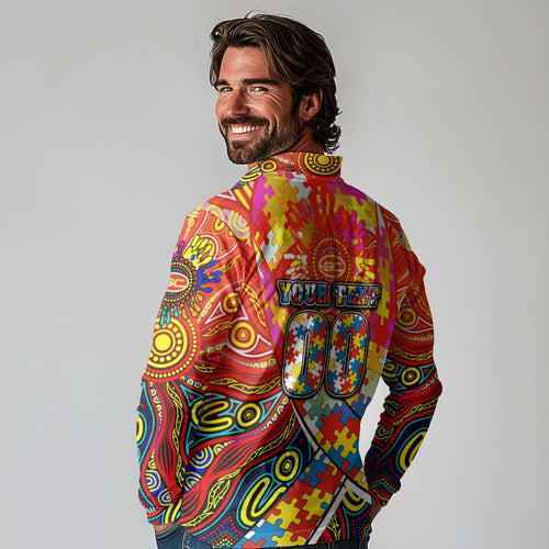 Autism Awareness Australia Gold Coast Suns Long Sleeve Polo Shirt Aboriginal Indigenous Art