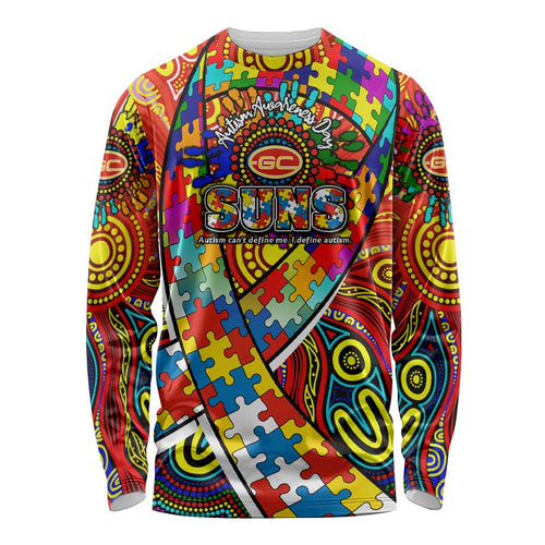 Autism Awareness Australia Gold Coast Suns Long Sleeve Shirt Aboriginal Indigenous Art