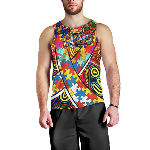 Autism Awareness Australia Gold Coast Suns Men Tank Top Aboriginal Indigenous Art