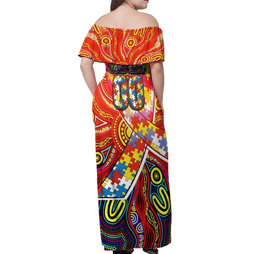 Autism Awareness Australia Gold Coast Suns Off Shoulder Maxi Dress Aboriginal Indigenous Art