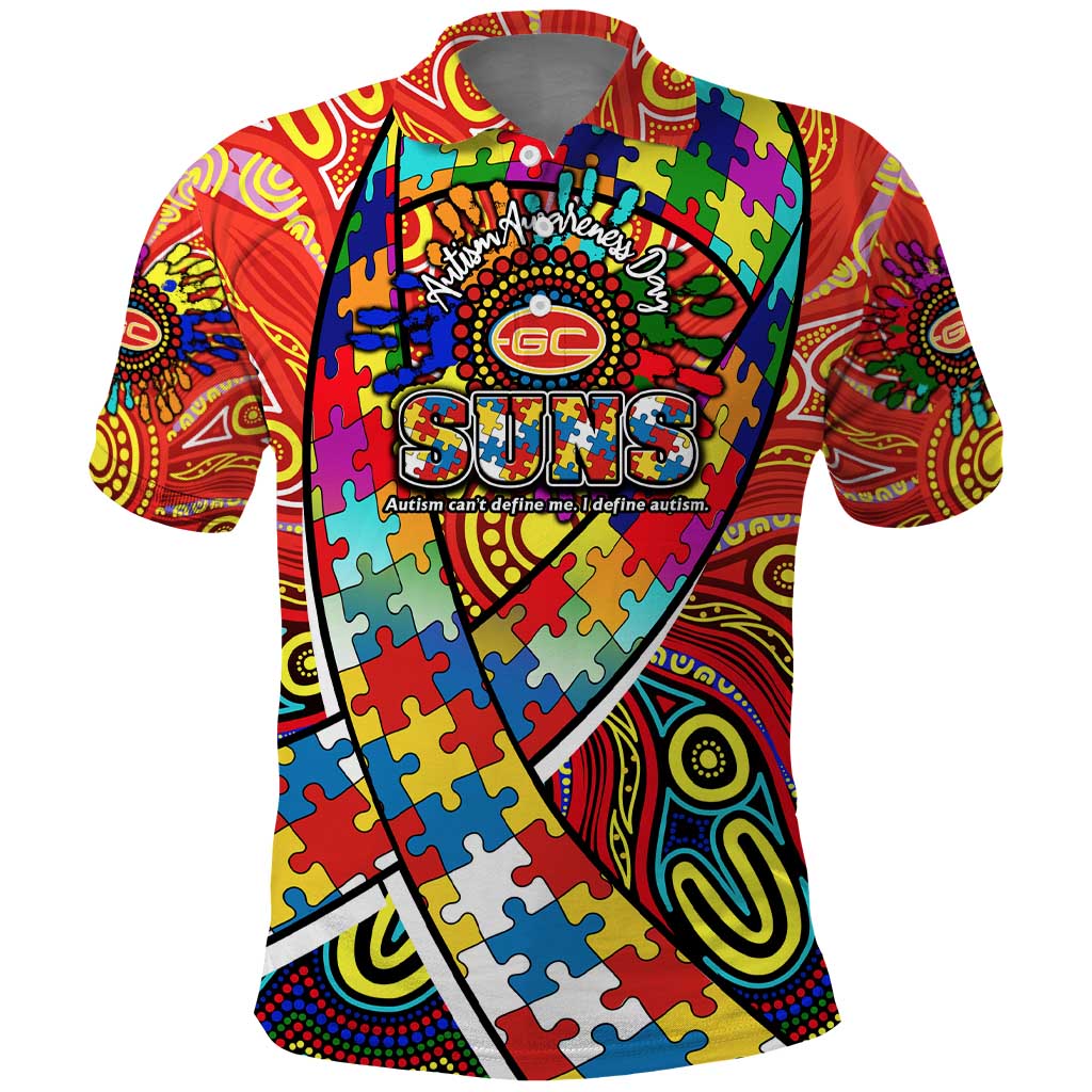 Autism Awareness Australia Gold Coast Suns Polo Shirt Aboriginal Indigenous Art
