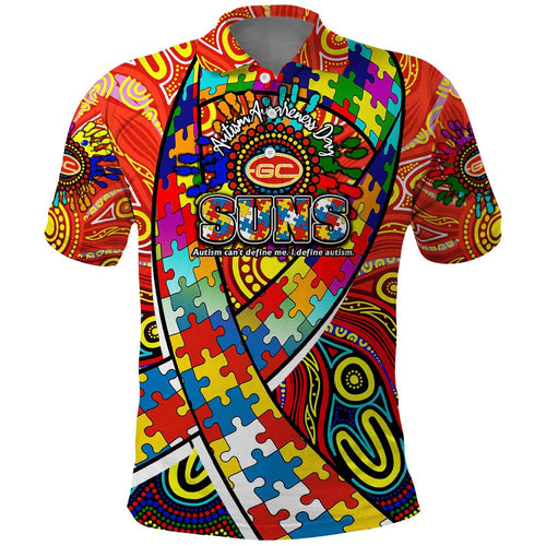 Autism Awareness Australia Gold Coast Suns Polo Shirt Aboriginal Indigenous Art