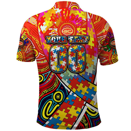 Autism Awareness Australia Gold Coast Suns Polo Shirt Aboriginal Indigenous Art