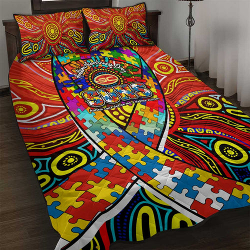 Autism Awareness Australia Gold Coast Suns Quilt Bed Set Aboriginal Indigenous Art