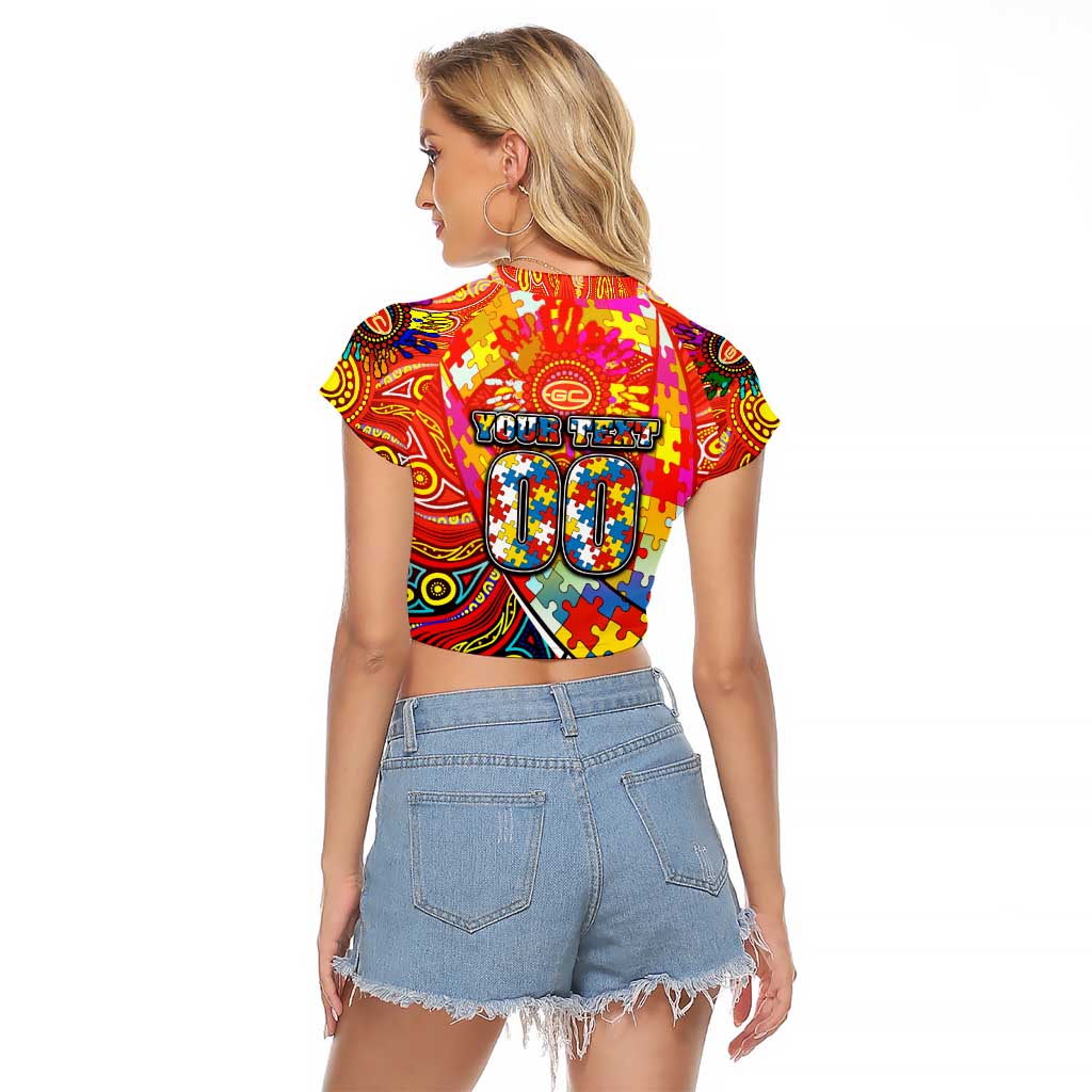 Autism Awareness Australia Gold Coast Suns Raglan Cropped T Shirt Aboriginal Indigenous Art