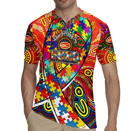 Autism Awareness Australia Gold Coast Suns Rugby Jersey Aboriginal Indigenous Art