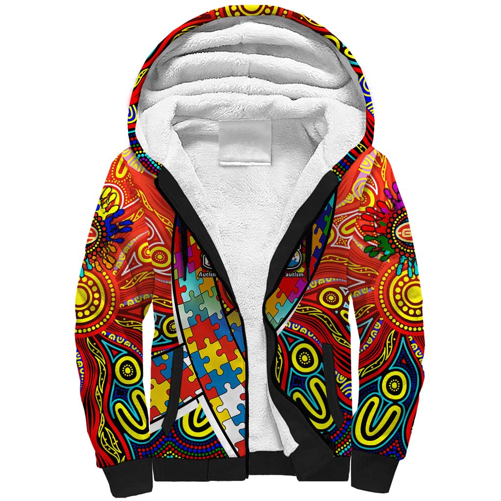 Autism Awareness Australia Gold Coast Suns Sherpa Hoodie Aboriginal Indigenous Art