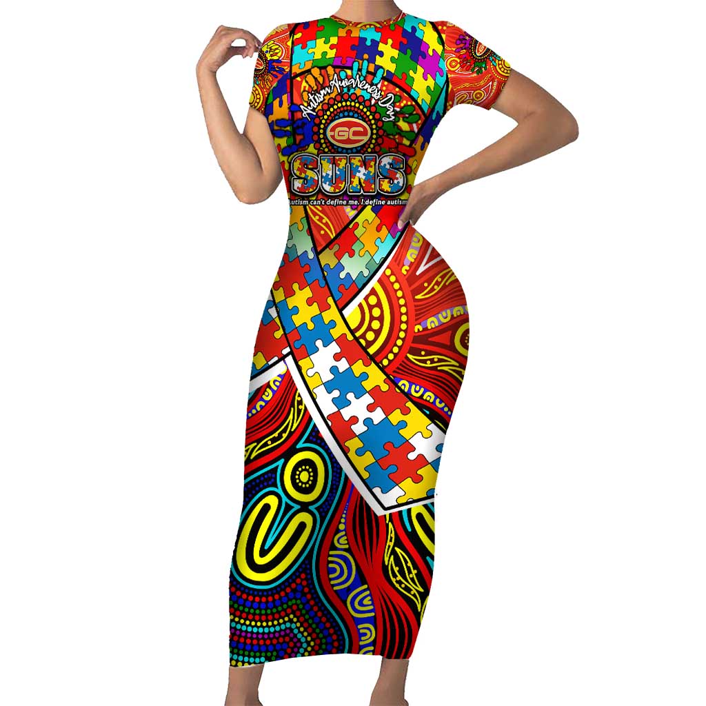 Autism Awareness Australia Gold Coast Suns Short Sleeve Bodycon Dress Aboriginal Indigenous Art