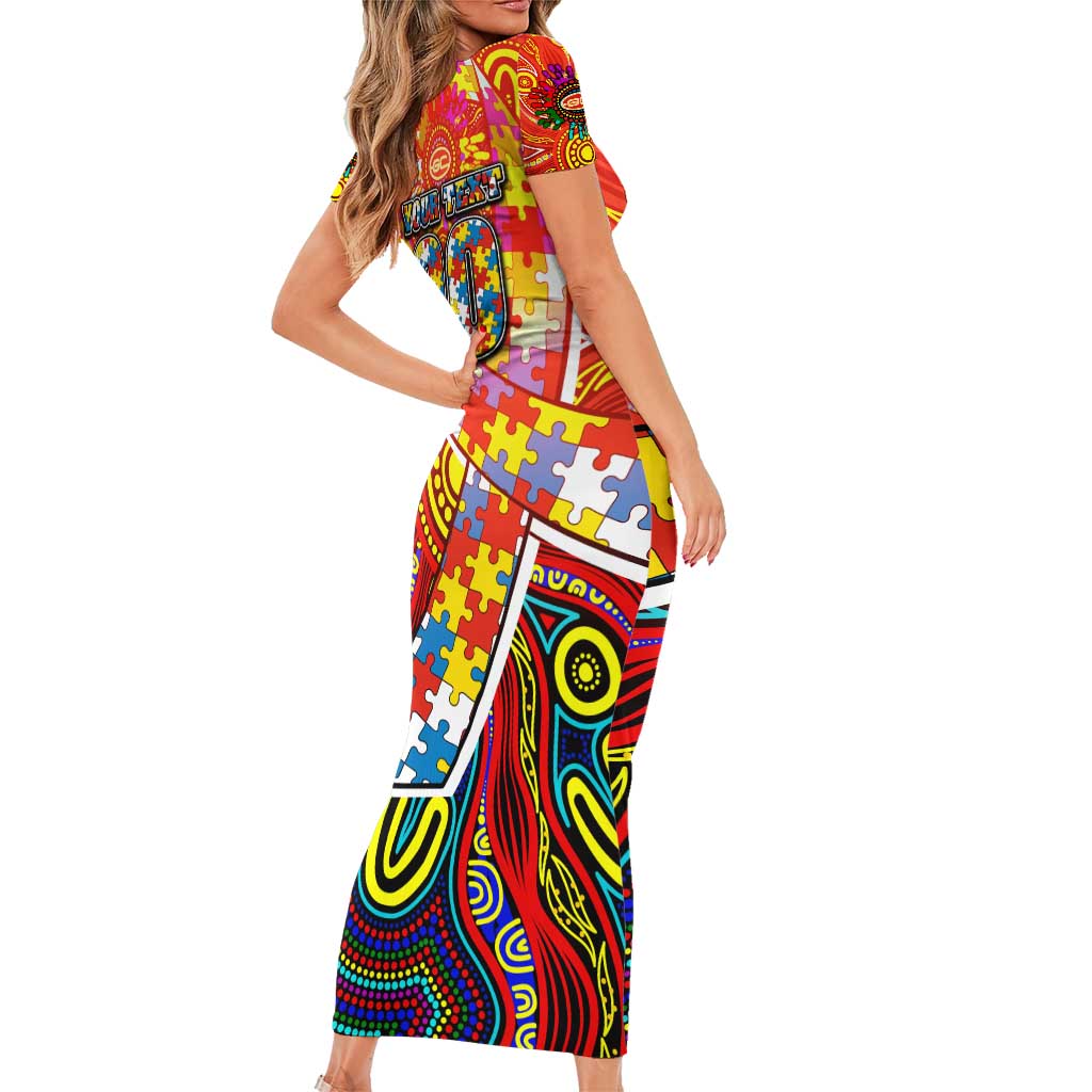 Autism Awareness Australia Gold Coast Suns Short Sleeve Bodycon Dress Aboriginal Indigenous Art