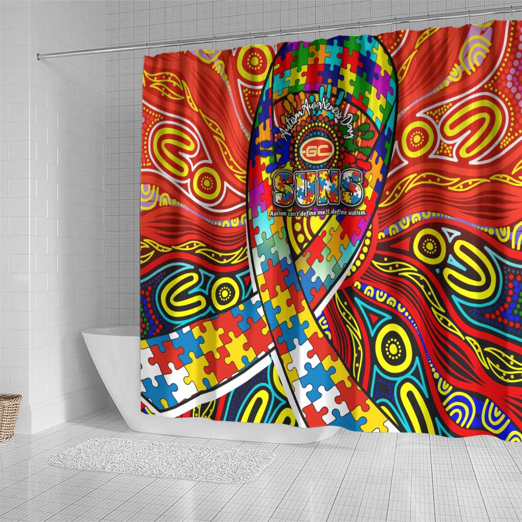 Autism Awareness Australia Gold Coast Suns Shower Curtain Aboriginal Indigenous Art