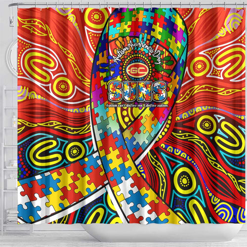 Autism Awareness Australia Gold Coast Suns Shower Curtain Aboriginal Indigenous Art