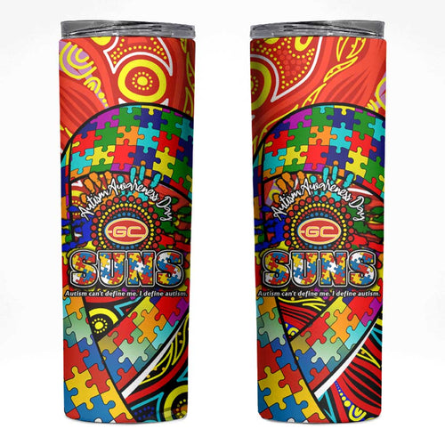 Autism Awareness Australia Gold Coast Suns Skinny Tumbler Aboriginal Indigenous Art