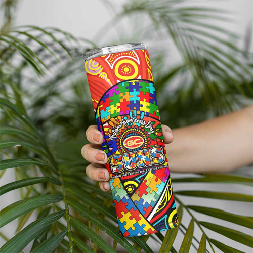 Autism Awareness Australia Gold Coast Suns Skinny Tumbler Aboriginal Indigenous Art